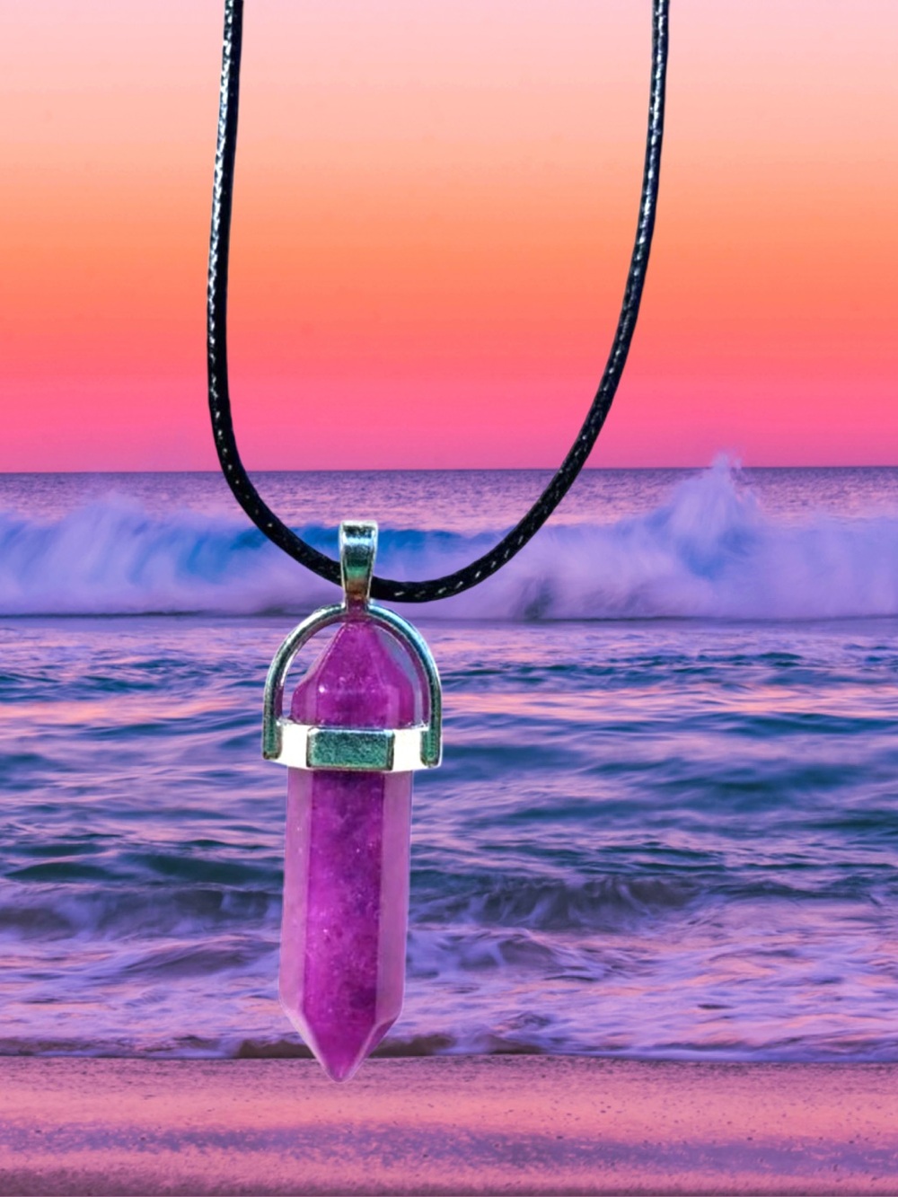 🆕Boutique Women’s Short Faux Amethyst Crystal Adjustable Black Cord Necklace❤️